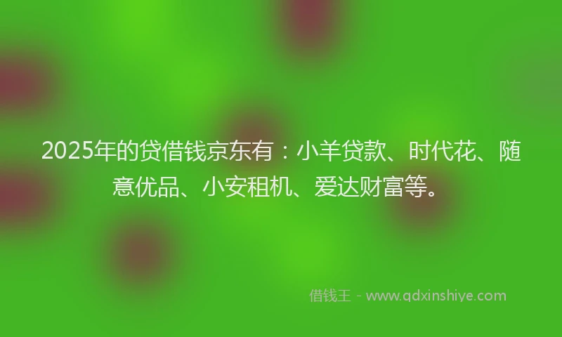 2025年的贷借钱京东有:小羊贷款、时代花、随意优品、小安租机、爱达财富等。