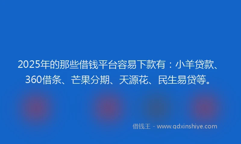 2025年的那些借钱平台容易下款有:小羊贷款、360借条、芒果分期、天源花、民生易贷等。