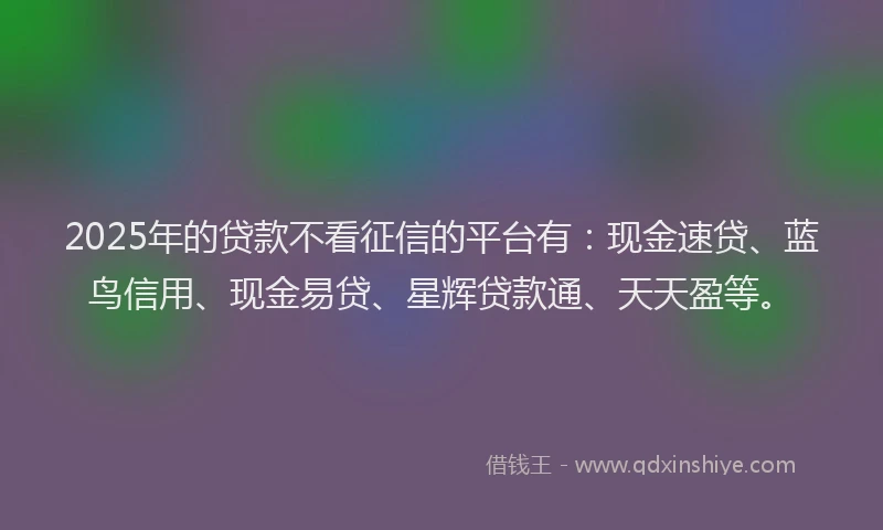 2025年的贷款不看征信的平台有:现金速贷、蓝鸟信用、现金易贷、星辉贷款通、天天盈等。