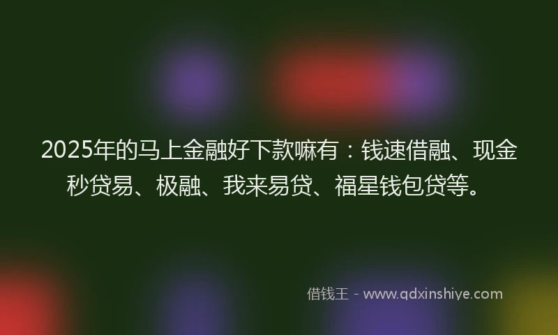 2025年的马上金融好下款嘛有：钱速借融、现金秒贷易、极融、我来易贷、福星钱包贷等。