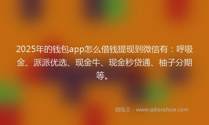 2025年的钱包app怎么借钱提现到微信有:呼吸金、派派优选、现金牛、现金秒贷通、柚子分期等。