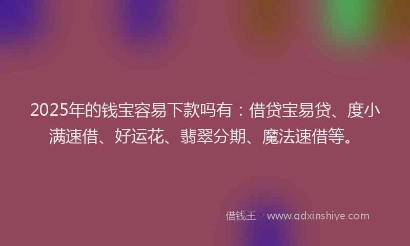 2025年的钱宝容易下款吗有:借贷宝易贷、度小满速借、好运花、翡翠分期、魔法速借等。