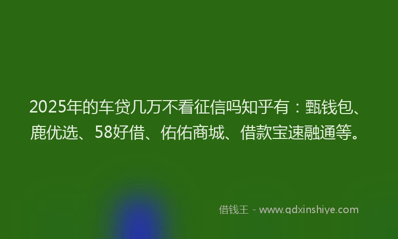 2025年的车贷几万不看征信吗知乎有:甄钱包、鹿优选、58好借、佑佑商城、借款宝速融通等。