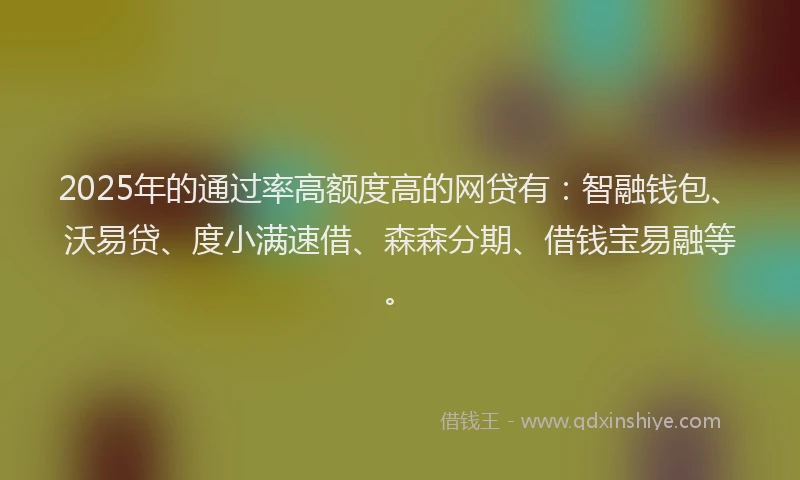 2025年的通过率高额度高的网贷有：智融钱包、沃易贷、度小满速借、森森分期、借钱宝易融等。