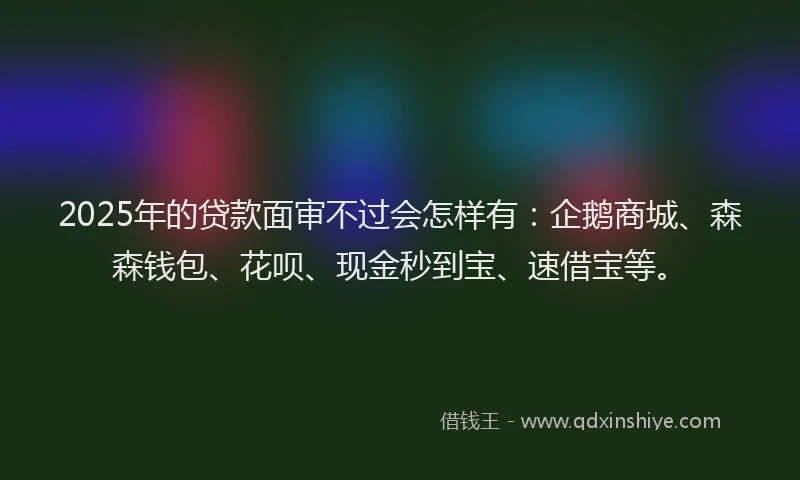 2025年的贷款面审不过会怎样有:企鹅商城、森森钱包、花呗、现金秒到宝、速借宝等。