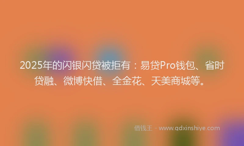 2025年的闪银闪贷被拒有：易贷Pro钱包、省时贷融、微博快借、全金花、天美商城等。