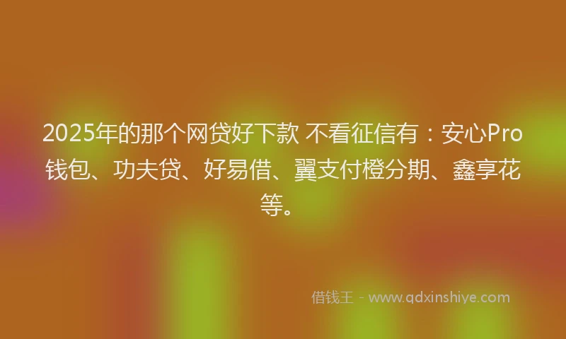 2025年的那个网贷好下款 不看征信有：安心Pro钱包、功夫贷、好易借、翼支付橙分期、鑫享花等。