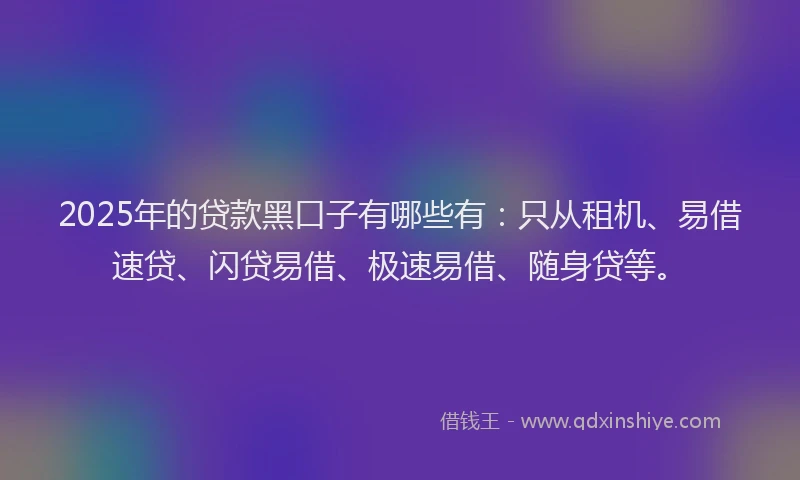 2025年的贷款黑口子有哪些有:只从租机、易借速贷、闪贷易借、极速易借、随身贷等。