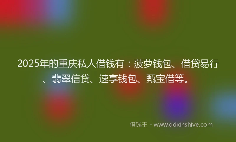 2025年的重庆私人借钱有：菠萝钱包、借贷易行、翡翠信贷、速享钱包、甄宝借等。