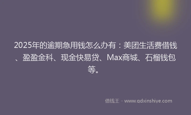 2025年的逾期急用钱怎么办有:美团生活费借钱、盈盈金科、现金快易贷、Max商城、石榴钱包等。