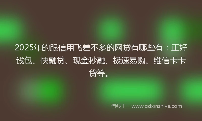 2025年的跟信用飞差不多的网贷有哪些有：正好钱包、快融贷、现金秒融、极速易购、维信卡卡贷等。