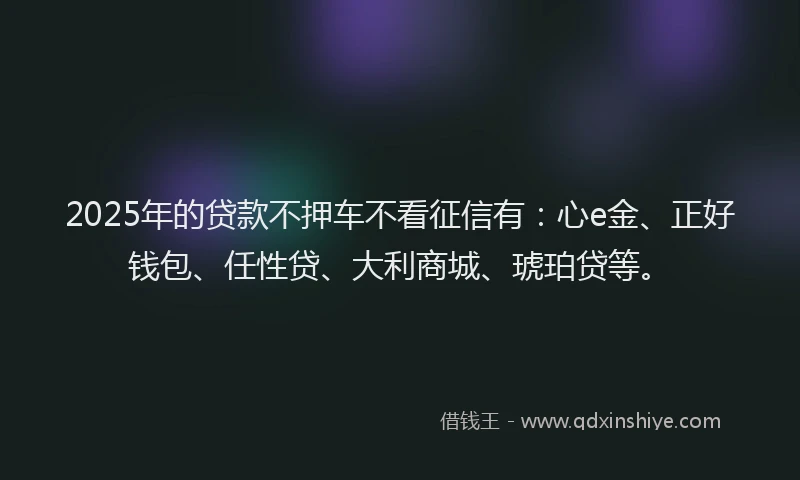 2025年的贷款不押车不看征信有:心e金、正好钱包、任性贷、大利商城、琥珀贷等。