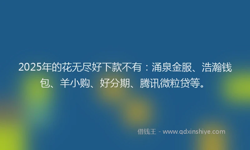 2025年的花无尽好下款不有：涌泉金服、浩瀚钱包、羊小购、好分期、腾讯微粒贷等。