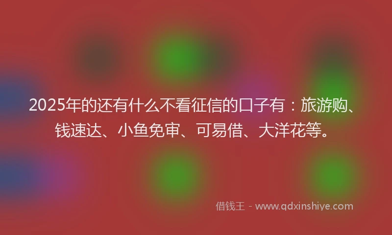 2025年的还有什么不看征信的口子有：旅游购、钱速达、小鱼免审、可易借、大洋花等。