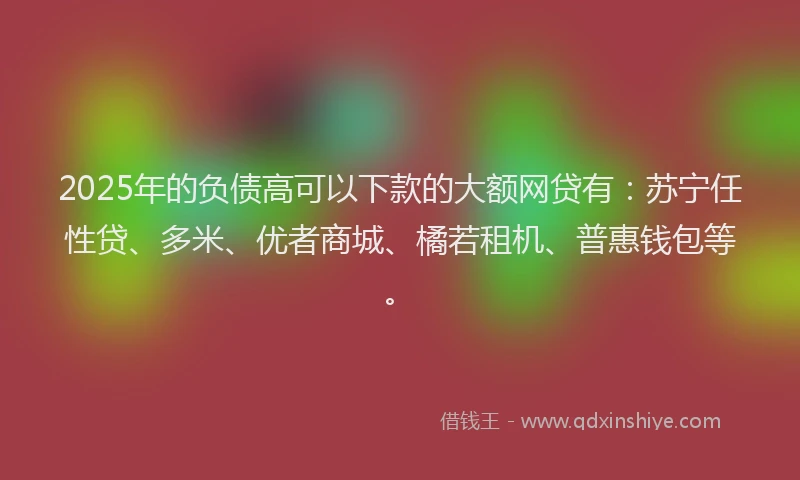 2025年的负债高可以下款的大额网贷有:苏宁任性贷、多米、优者商城、橘若租机、普惠钱包等。