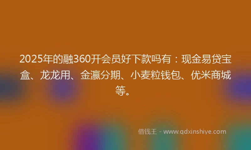 2025年的融360开会员好下款吗有:现金易贷宝盒、龙龙用、金瀛分期、小麦粒钱包、优米商城等。
