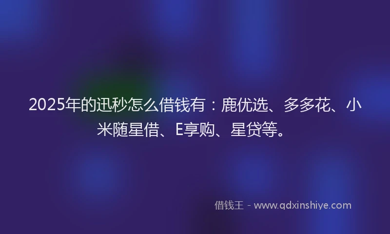 2025年的迅秒怎么借钱有:鹿优选、多多花、小米随星借、E享购、星贷等。