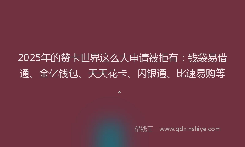 2025年的赞卡世界这么大申请被拒有：钱袋易借通、金亿钱包、天天花卡、闪银通、比速易购等。