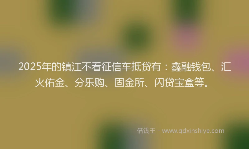 2025年的镇江不看征信车抵贷有：鑫融钱包、汇火佑金、分乐购、固金所、闪贷宝盒等。
