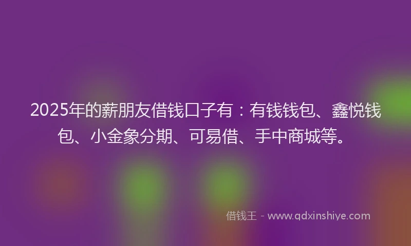 2025年的薪朋友借钱口子有：有钱钱包、鑫悦钱包、小金象分期、可易借、手中商城等。