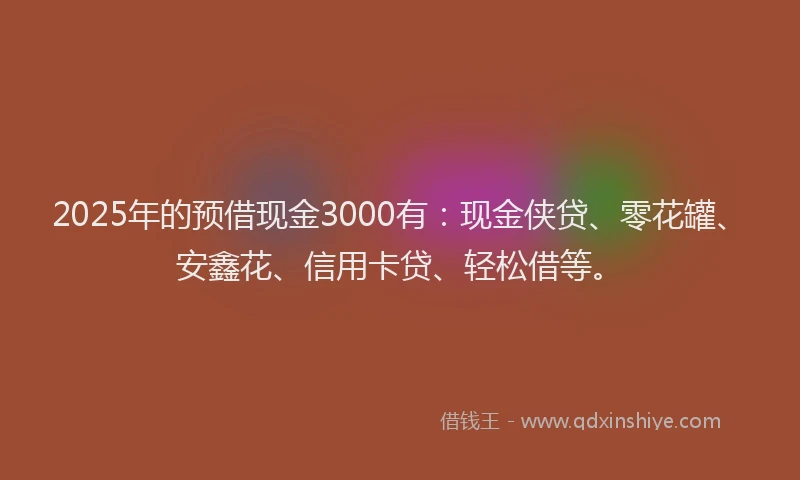 2025年的预借现金3000有：现金侠贷、零花罐、安鑫花、信用卡贷、轻松借等。