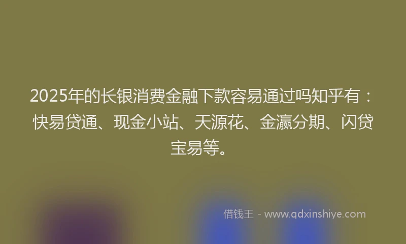 2025年的长银消费金融下款容易通过吗知乎有：快易贷通、现金小站、天源花、金瀛分期、闪贷宝易等。
