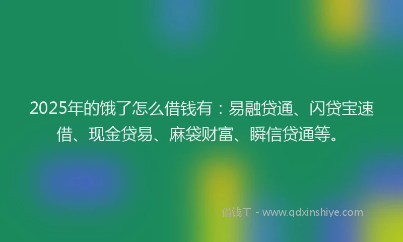 2025年的饿了怎么借钱有：易融贷通、闪贷宝速借、现金贷易、麻袋财富、瞬信贷通等。