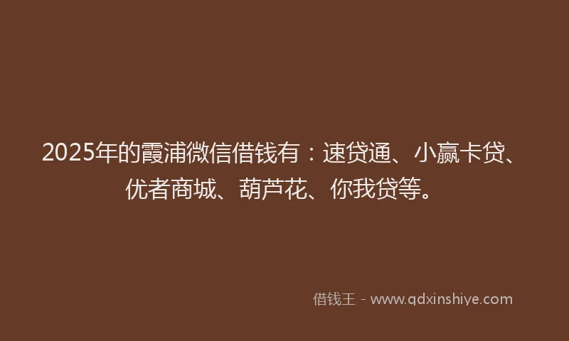 2025年的霞浦微信借钱有：速贷通、小赢卡贷、优者商城、葫芦花、你我贷等。