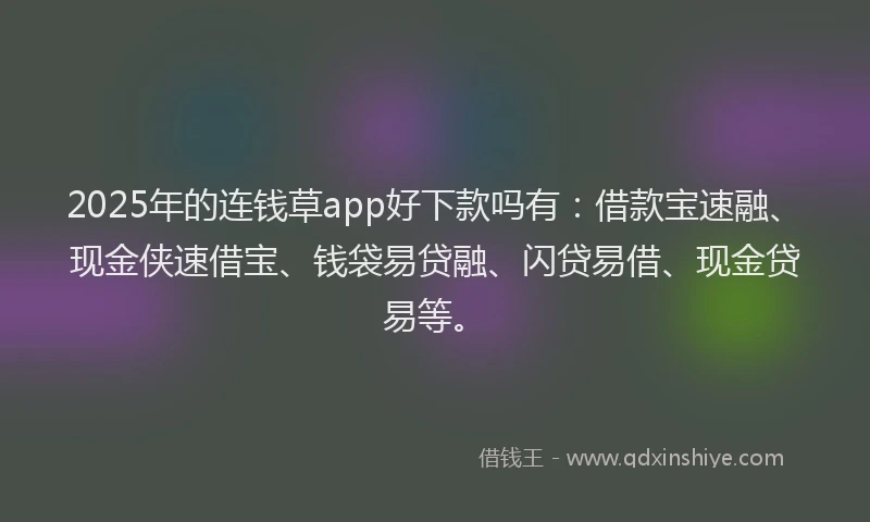 2025年的连钱草app好下款吗有:借款宝速融、现金侠速借宝、钱袋易贷融、闪贷易借、现金贷易等。