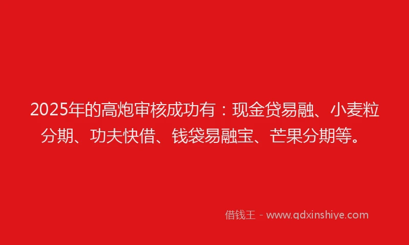 2025年的高炮审核成功有：现金贷易融、小麦粒分期、功夫快借、钱袋易融宝、芒果分期等。