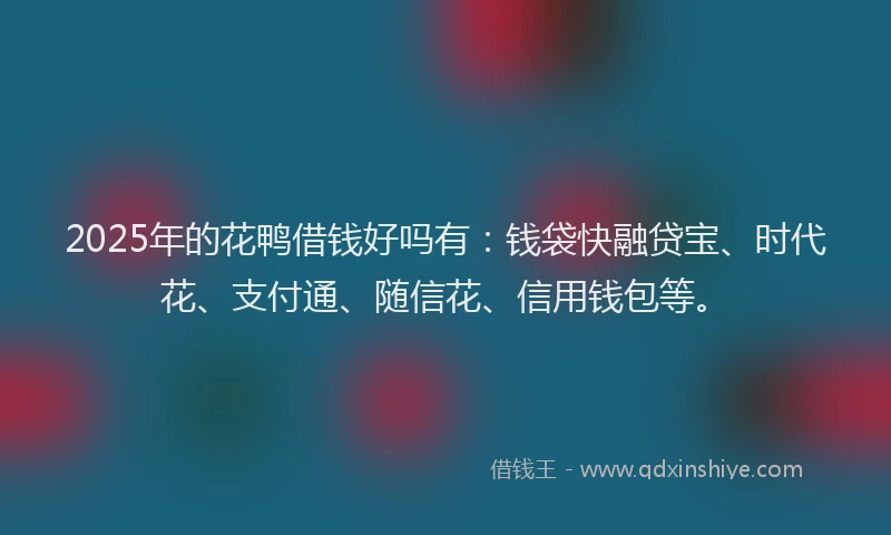 2025年的花鸭借钱好吗有：钱袋快融贷宝、时代花、支付通、随信花、信用钱包等。