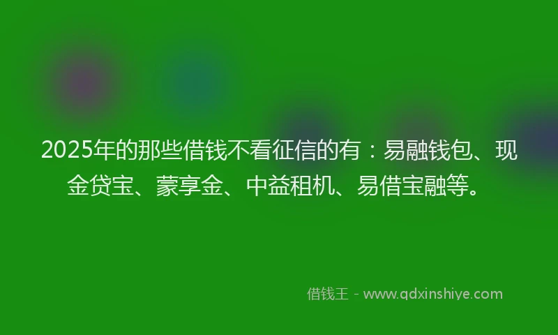 2025年的那些借钱不看征信的有：易融钱包、现金贷宝、蒙享金、中益租机、易借宝融等。