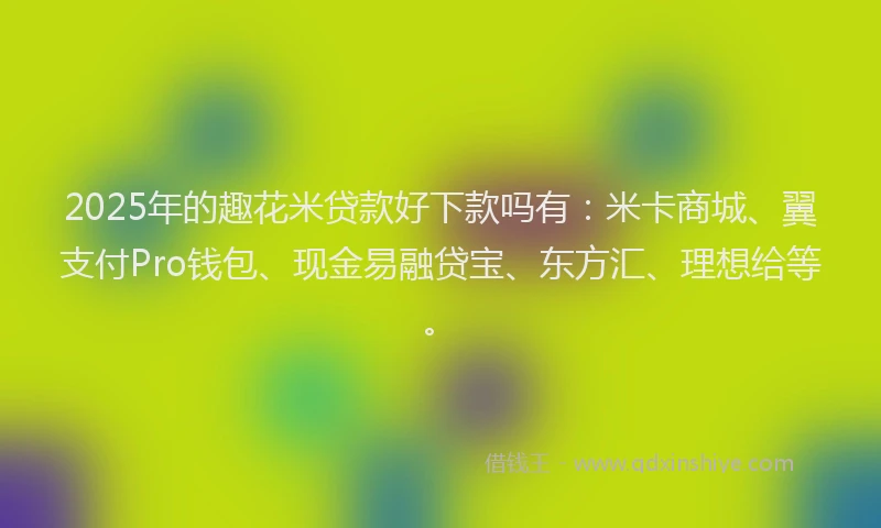 2025年的趣花米贷款好下款吗有：米卡商城、翼支付Pro钱包、现金易融贷宝、东方汇、理想给等。
