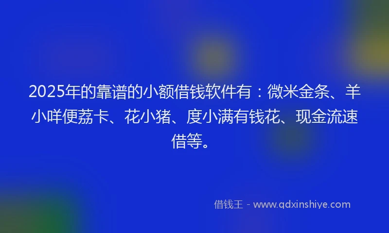 2025年的靠谱的小额借钱软件有:微米金条、羊小咩便荔卡、花小猪、度小满有钱花、现金流速借等。