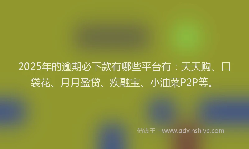 2025年的逾期必下款有哪些平台有:天天购、口袋花、月月盈贷、疾融宝、小油菜P2P等。