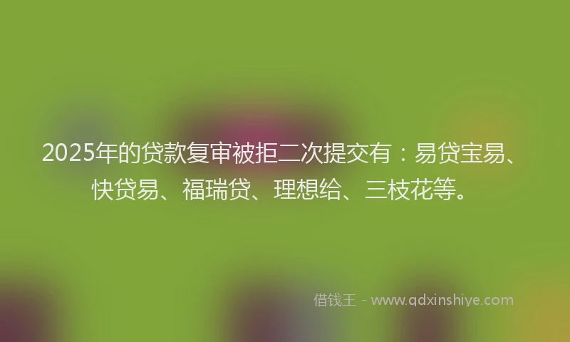 2025年的贷款复审被拒二次提交有:易贷宝易、快贷易、福瑞贷、理想给、三枝花等。