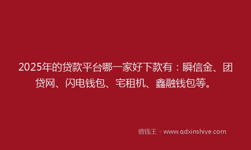 2025年的贷款平台哪一家好下款有:瞬信金、团贷网、闪电钱包、宅租机、鑫融钱包等。