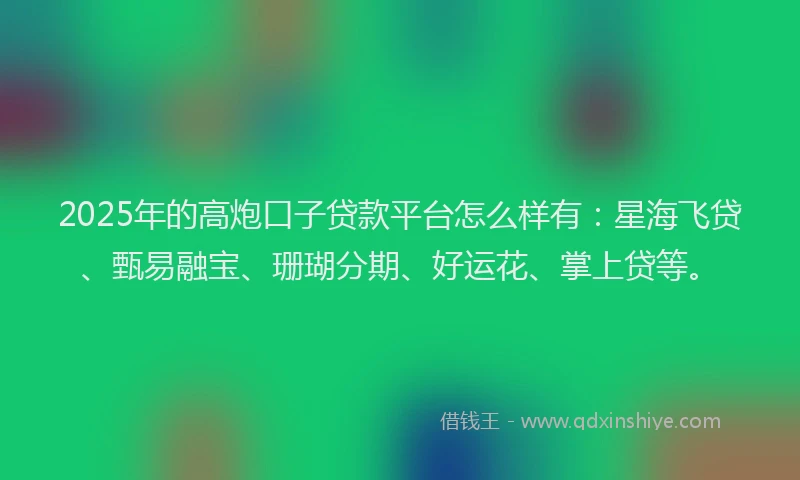 2025年的高炮口子贷款平台怎么样有:星海飞贷、甄易融宝、珊瑚分期、好运花、掌上贷等。