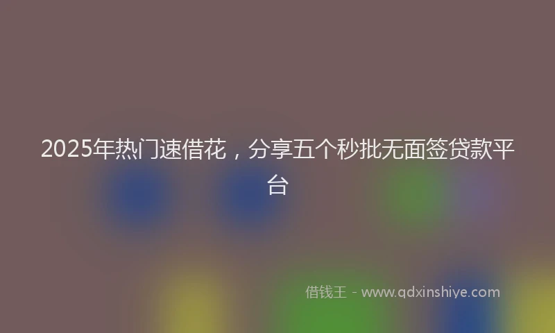 2025年热门速借花，分享五个秒批无面签贷款平台