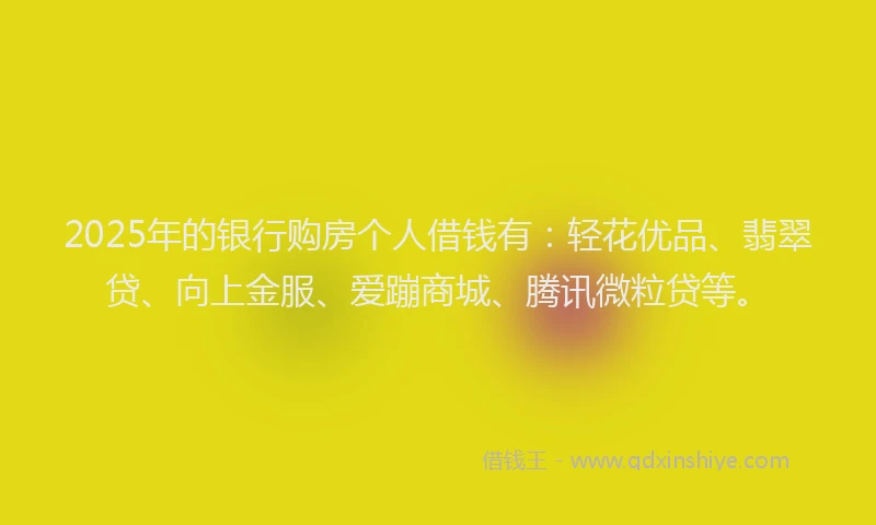 2025年的银行购房个人借钱有：轻花优品、翡翠贷、向上金服、爱蹦商城、腾讯微粒贷等。