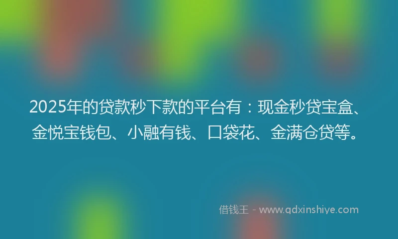 2025年的贷款秒下款的平台有：现金秒贷宝盒、金悦宝钱包、小融有钱、口袋花、金满仓贷等。