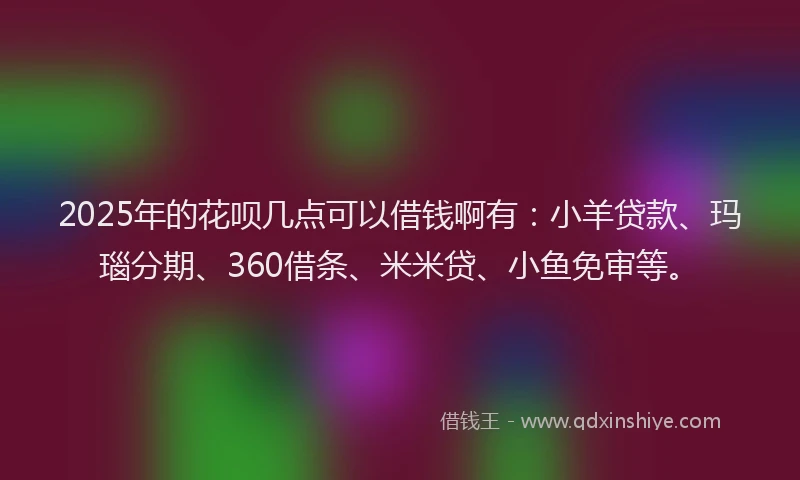 2025年的花呗几点可以借钱啊有：小羊贷款、玛瑙分期、360借条、米米贷、小鱼免审等。