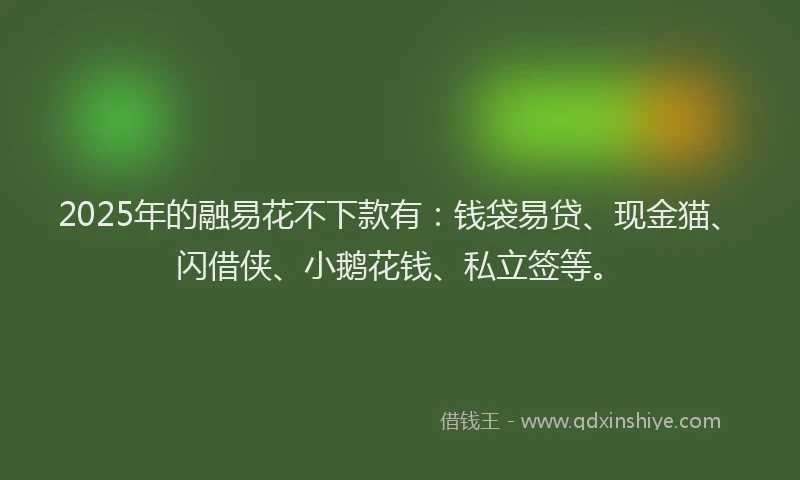 2025年的融易花不下款有：钱袋易贷、现金猫、闪借侠、小鹅花钱、私立签等。