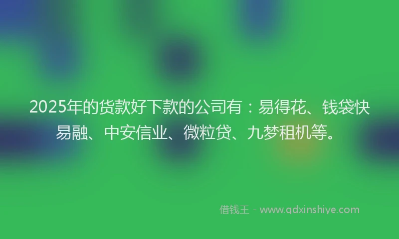2025年的货款好下款的公司有:易得花、钱袋快易融、中安信业、微粒贷、九梦租机等。