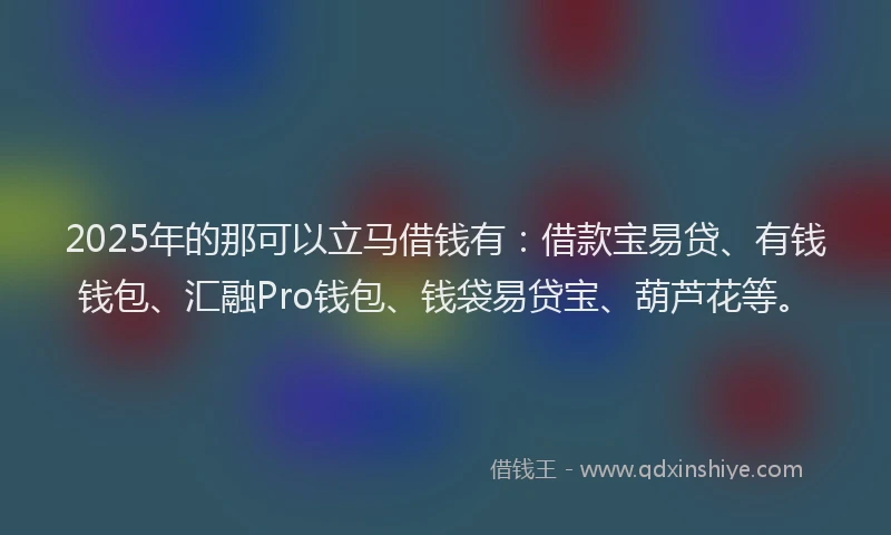 2025年的那可以立马借钱有:借款宝易贷、有钱钱包、汇融Pro钱包、钱袋易贷宝、葫芦花等。