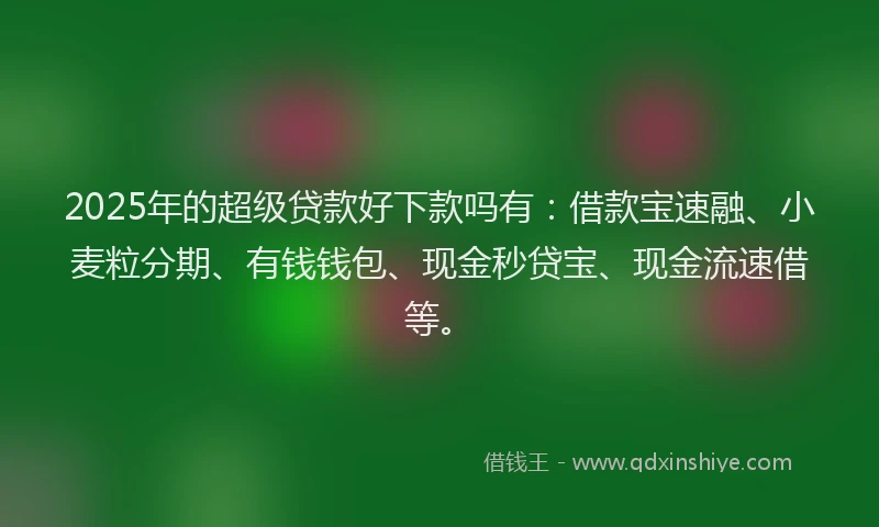 2025年的超级贷款好下款吗有：借款宝速融、小麦粒分期、有钱钱包、现金秒贷宝、现金流速借等。