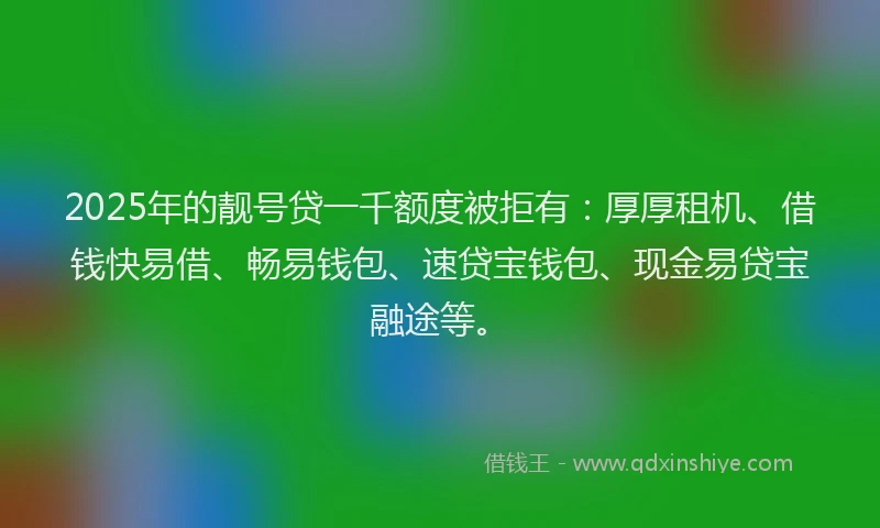 2025年的靓号贷一千额度被拒有：厚厚租机、借钱快易借、畅易钱包、速贷宝钱包、现金易贷宝融途等。