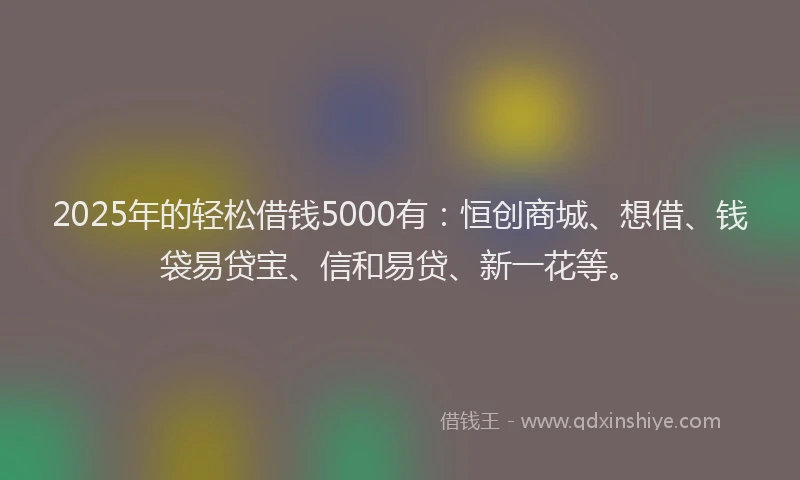 2025年的轻松借钱5000有:恒创商城、想借、钱袋易贷宝、信和易贷、新一花等。