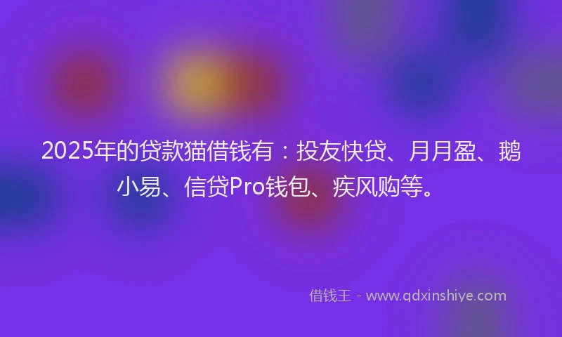2025年的贷款猫借钱有:投友快贷、月月盈、鹅小易、信贷Pro钱包、疾风购等。