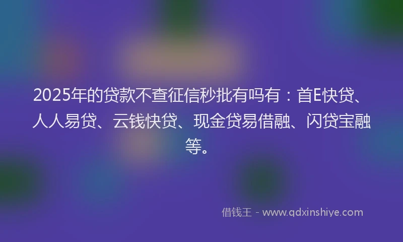 2025年的贷款不查征信秒批有吗有:首E快贷、人人易贷、云钱快贷、现金贷易借融、闪贷宝融等。